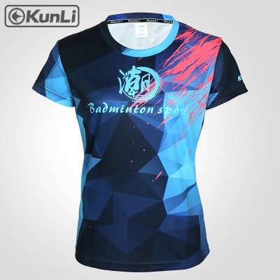 Kunli Custom design badminton tshirt women sportswear badminton Tennis volleyball jersey Breathable quick drying T-shirt