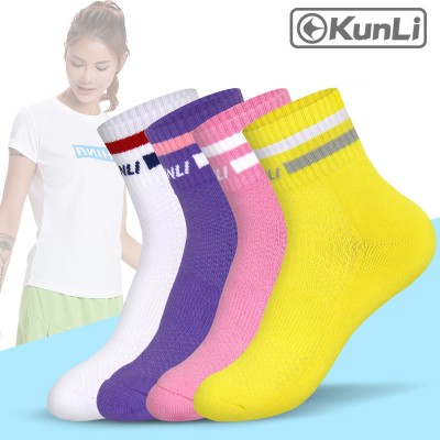 Kunli Sport Socks Women Mid tube Cotton Breathable Cycling Riding Bicycle Bike Running Badminton tennis Basketball Socks