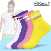 Kunli Sport Socks Women Mid tube Cotton Breathable Cycling Riding Bicycle Bike Running Badminton tennis Basketball Socks