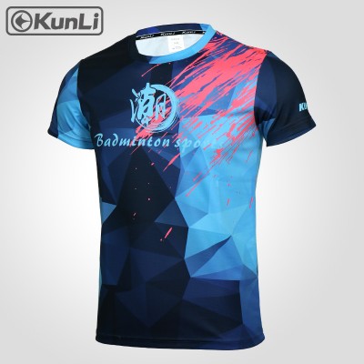 Kunli mens sportswear Custom design badminton tshirt badminton Tennis volleyball football jersey Breathable quick drying T-shirt